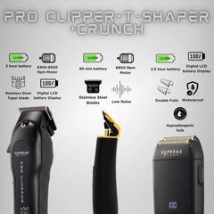 3-in-1 Barber Bundle, Pro Clipper, T-Shaper Trimmer & Crunch Foil Shaver, Professional Beard Trimmer Men’s Hair Clipper Kit