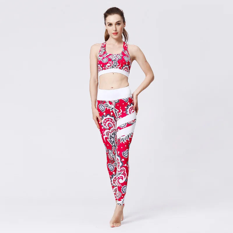 Cloud Hide Flower Printing Yoga Set Gym Outfits Sportswear Women Fitness Tracksuit Bra Top High Waist Leggings Pants Sports Suit