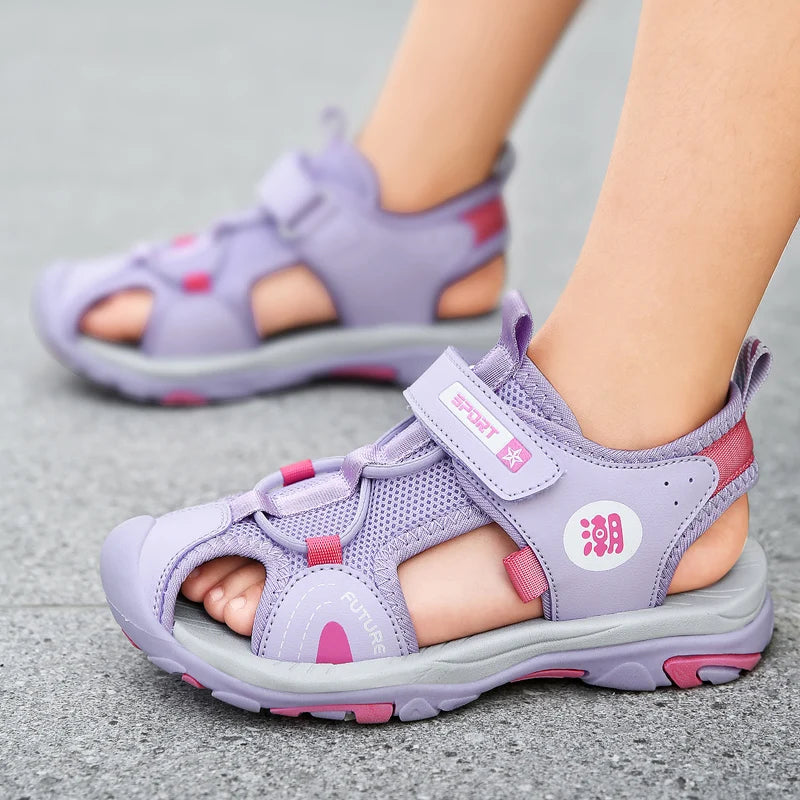 New Style Summer Beach Water Children Sandals Fashion Shoes Outdoor Non-slip Soft Bottom Shading Leather Boys Comfortable