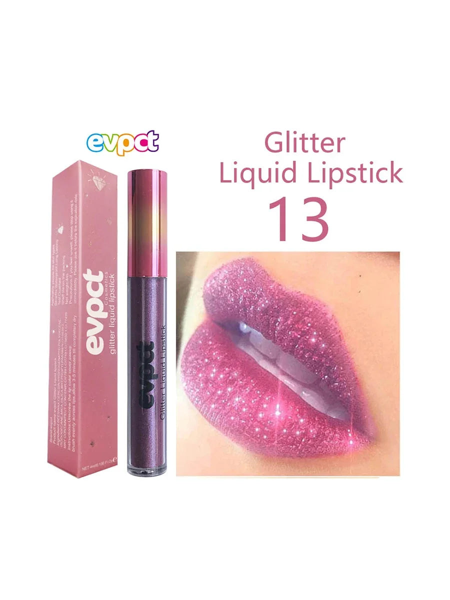 Waterproof Diamond Lip Gloss 13 Color Shimmer Glitter Matte Lipstick Long Lasting Non-stick Cup Pearl Velvet Lipgloss Lip Makeup