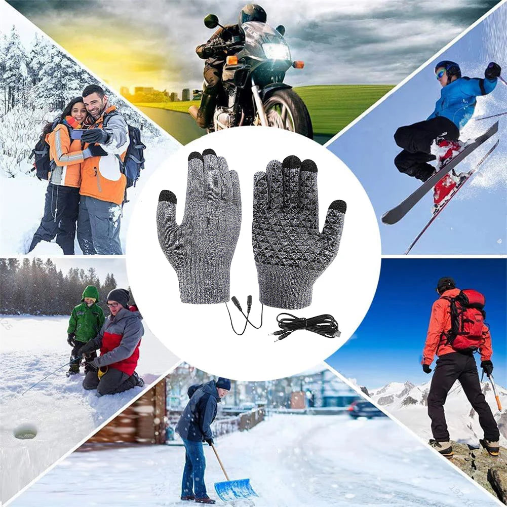 Electric Heated Gloves Winter Warm Gloves USB Touch Screen Gloves Motorcycle Snowboard Cycling Hand Warmer for Driving Skiing