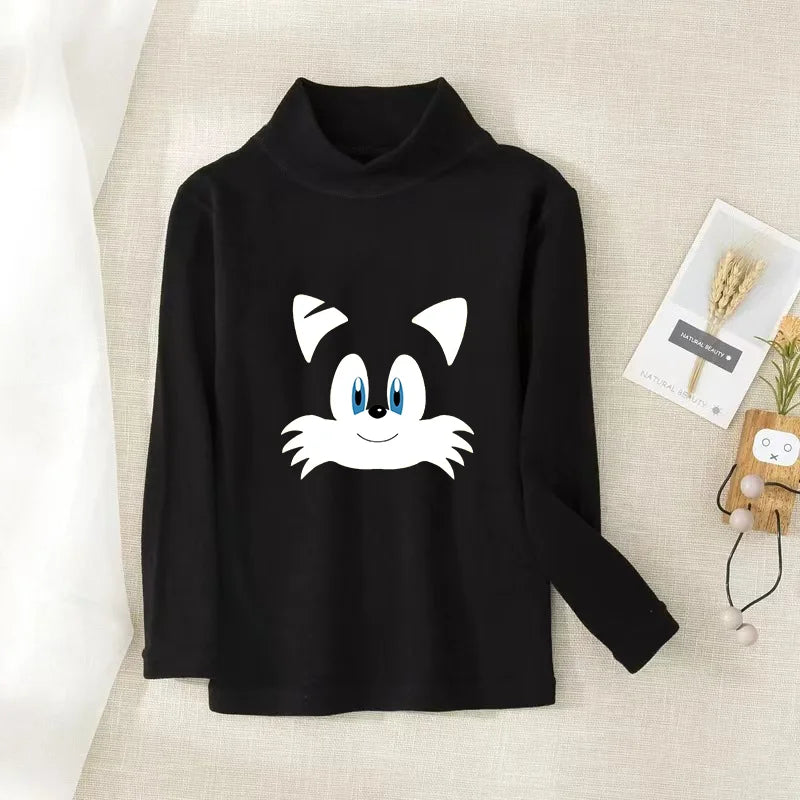 Sonics Print Long Sleevese Pure Color Women T-shirt Top Cotton Casual Cute Cartoon Anime Sweat Absorbent Breathable Shirt Kids