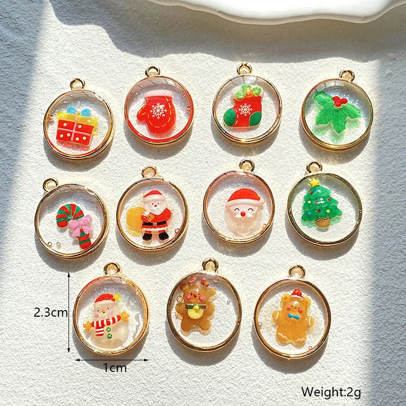 10Pcs Fashion Santa Claus Elk Tree Charms Alloy Pendent For Keychain Earrings Necklace