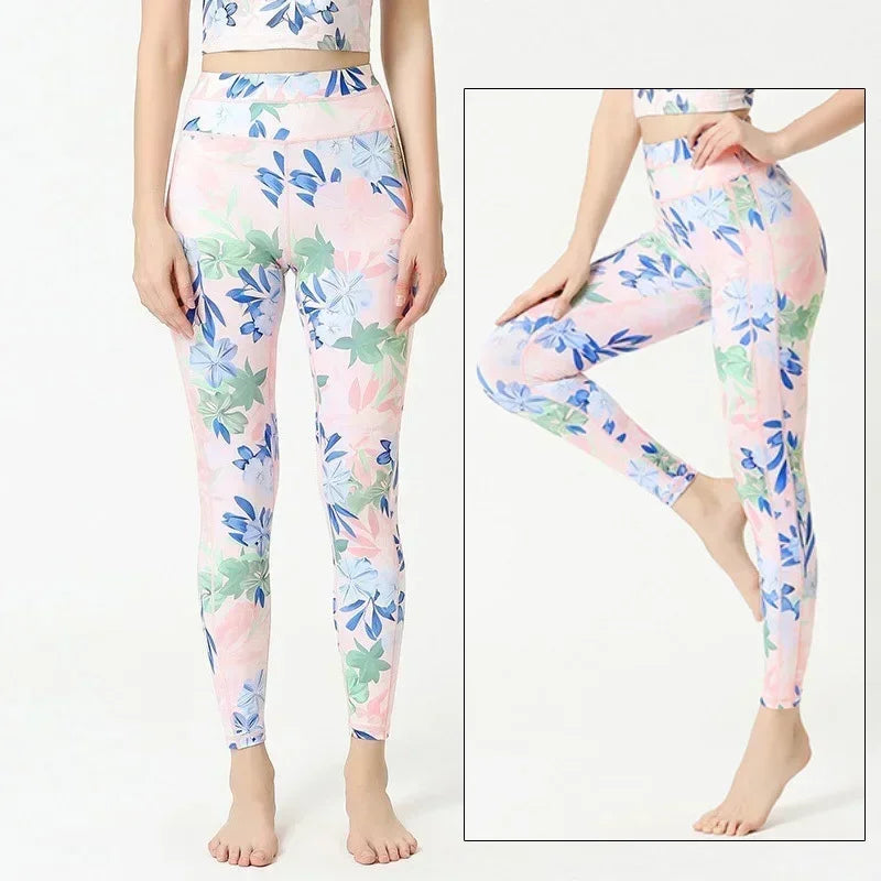 Cloud Hide Yoga Pants Women Flower High Waist Sports Leggings