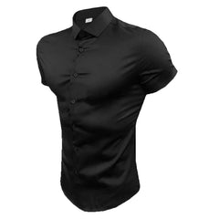 Men's Summer Business Shirt Short Sleeve Turn-down Collar Tuxedo Shirt Fashion Super Slim Fit Male Social Dress Shirt