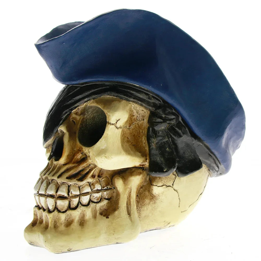 MGT-Gothic Pirate Skull Prop, Viking Head Tricorn Hat, Swashbuckler Statue, Realistic Model, Halloween Decor