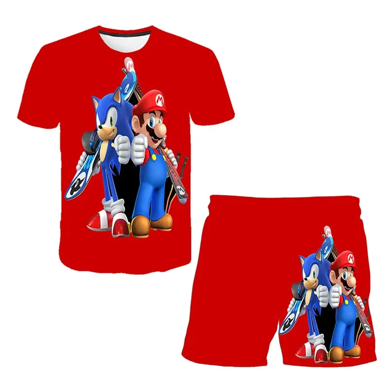 T Shirt suit Summer boys and girls sonic 3d Print Children Short-sleeved T-shirts Pattern suit