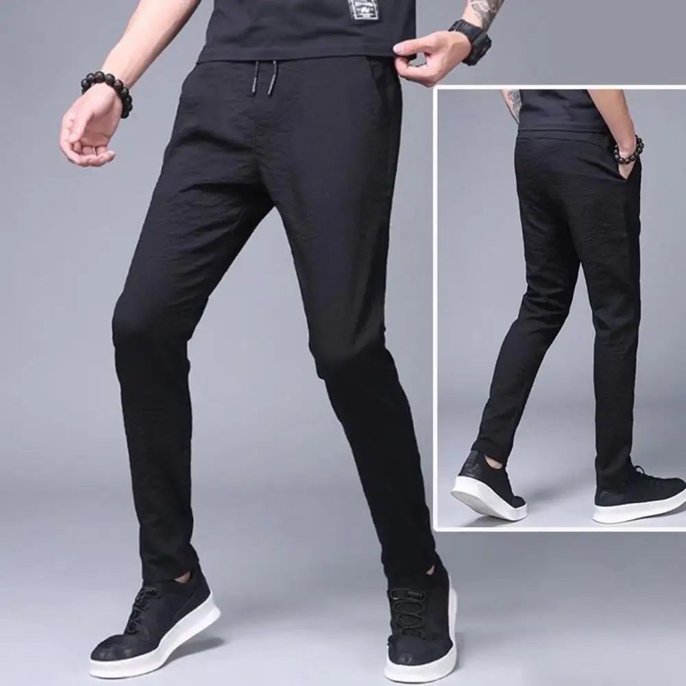 Men Leggings Mid Waists Bottoms All Match Lace-up Straight Sweatpants Jogger Pants