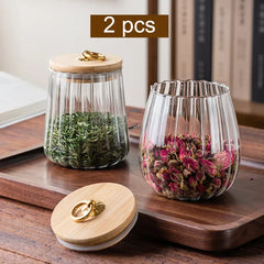 Wood Lid Glass Airtight Canister Kitchen Storage Bottles Jar Food Container