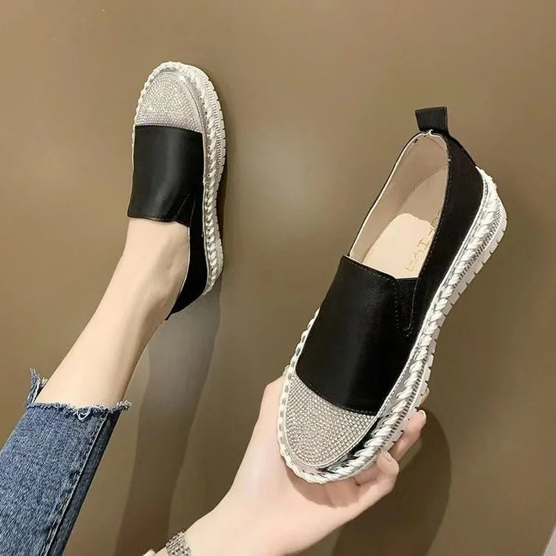 Women's Flat Shoes  Summer Fashion New Crystal Sequins Round Toe Luxury Flat Shoes Flat Women's Shoes Zapatillas Mujer