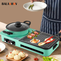 Multifunctional Electric Grills, Smokeless 3 in 1 Korean Style BBQ Hot Pot Multi cooker Machine, Non-Stick Electric Baking Pan