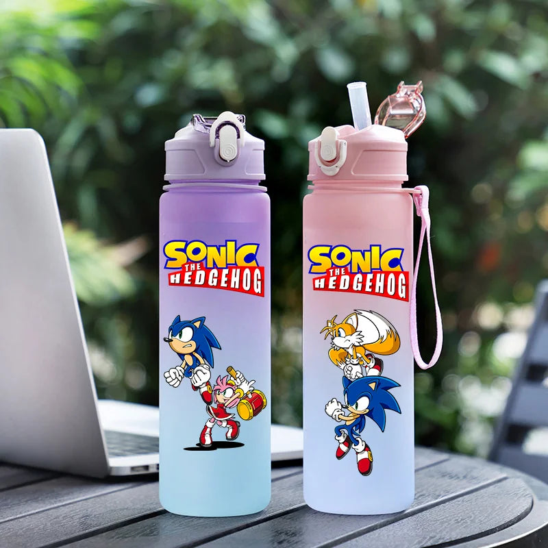 Sonic The Hedgehog 750ml Gradient Color Plastic Straw Cup Portable Outdoor Sports Large Capacity Cartoon Childrens Drinking Cup