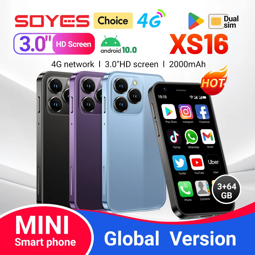 SOYES XS16 Mini 4G LTE Android10.0 3GB Smartphone  RAM 64GB ROM 3" Display 5MP Camera