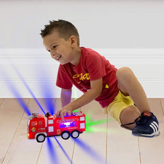 Electric Fire Truck Kids Toy With Bright Flashing 4D Lights & Real Siren Sounds Bump And Go Firetruck