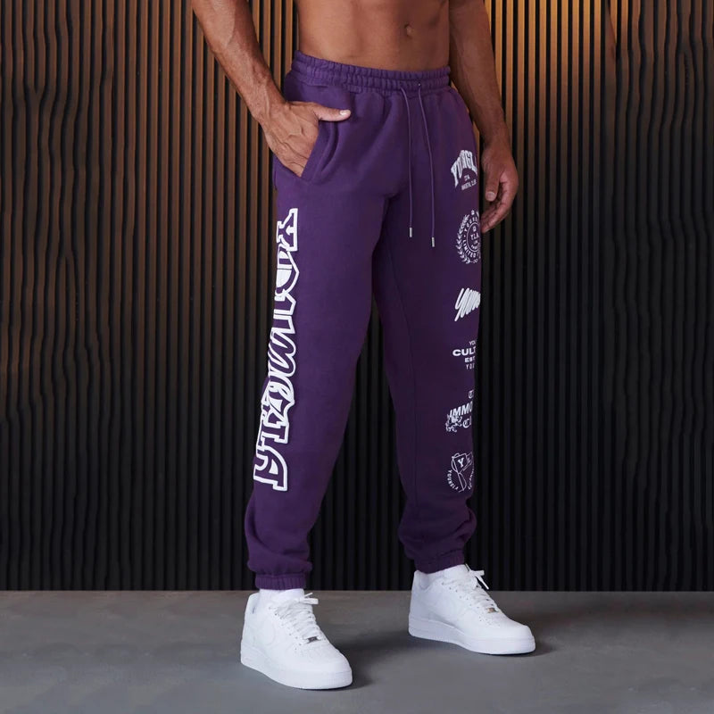 Men's Sweatpants Autumn and Winter New Jogger Gym Sports Fitness Casual Pants Cotton printed mid waist drawstring trousers