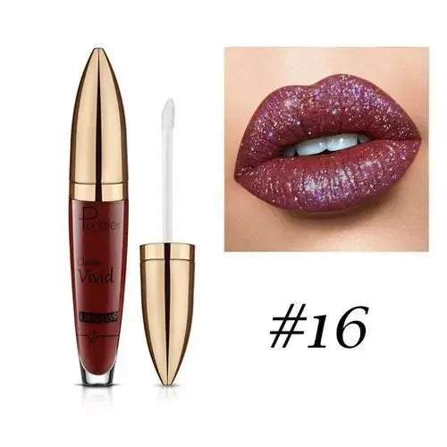 Pudaier Lipstick Glitter Lip Gloss Diamond Shimmer Pigment Metallic Glossy Lip Gloss Matte to Sparkling Lip Tint Liquid Lipstick