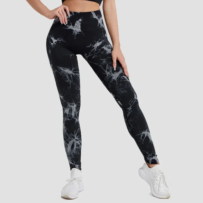 Women Tie Dye Yoga Pants Sports Leggings Seamless High Waist Push Up Tights Female Fitness Workout Leggins