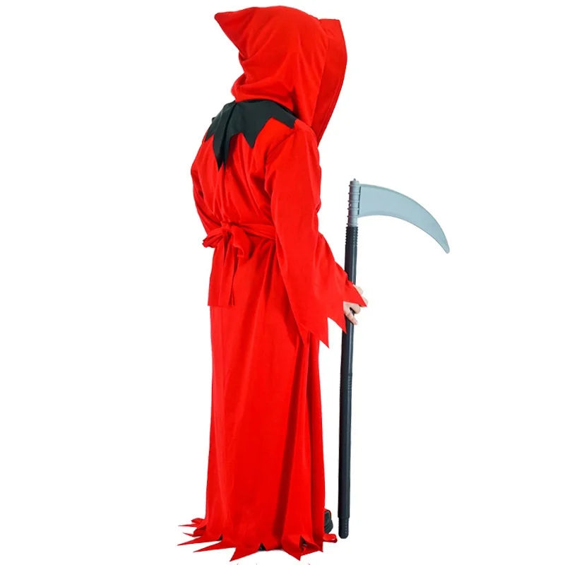 Halloween Grim Reaper Bodysuit Horror Death Cosplay Red Claok Costume kid