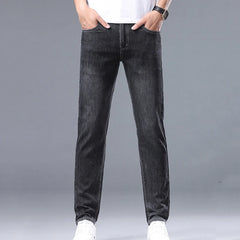 Summer Thin Men's Jeans Embroidered New Denim High Quality Elastic Small Straight Trousers