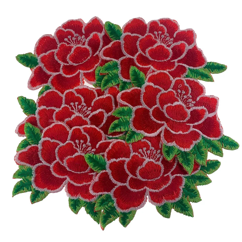 Peony Flower Embroidery Patches for Women's Clothing Iron on Patch DIY Sewing Fabric Apparel Accessories