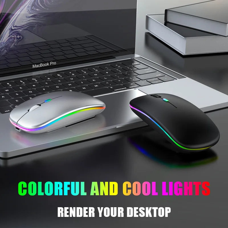 Bluetoooth 5.0 Wireless Mouse With USB Rechargeable RGB Light For Laptop Computer PC