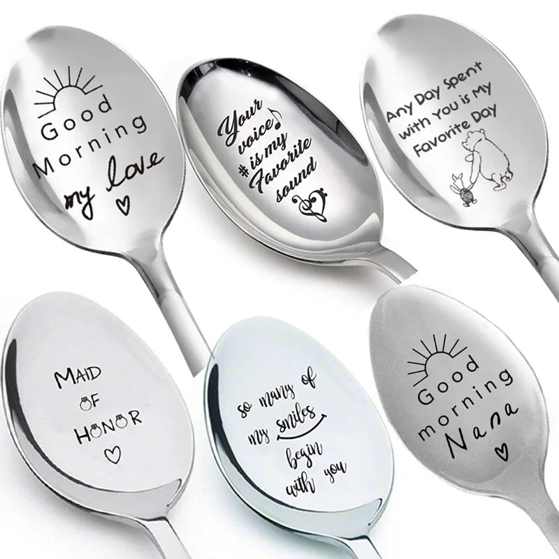 Valentines Day Gift Stainless Steel Milk Coffee Spoons Love Letter Gift for Girlfriend Boyfriend