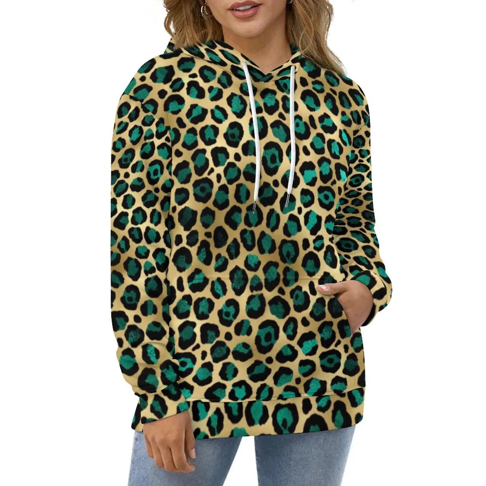 Purple And Gold Leopard Hoodies Animal Print Street Wear Oversize Hoodie