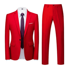 Spring Autumn Fashion New Men's Business Casual Solid Color Suits / Male One Button Blazers Jacker Coat Trousers Pants