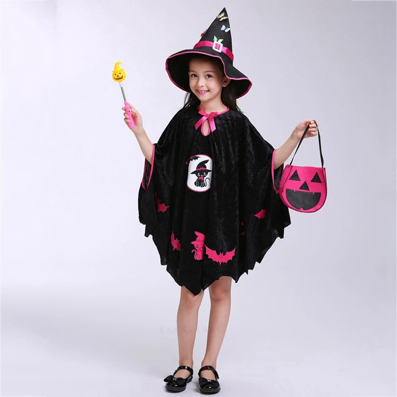 Halloween Girls Witch Dress Toddler Kids Bat Costume Infant Vampirina Dress Up Children Vampire Pumpkin Clothing  Carnival Party