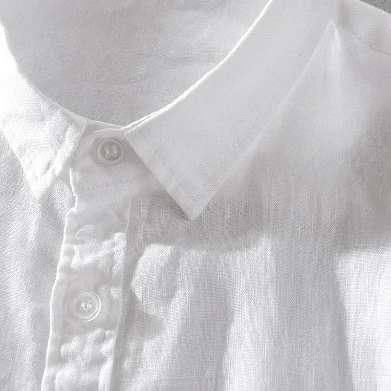 Pure Linen Short Sleeve Shirt For Men Casual Summer Half Sleeve Cotton Linen Fabric Men's Wear Top