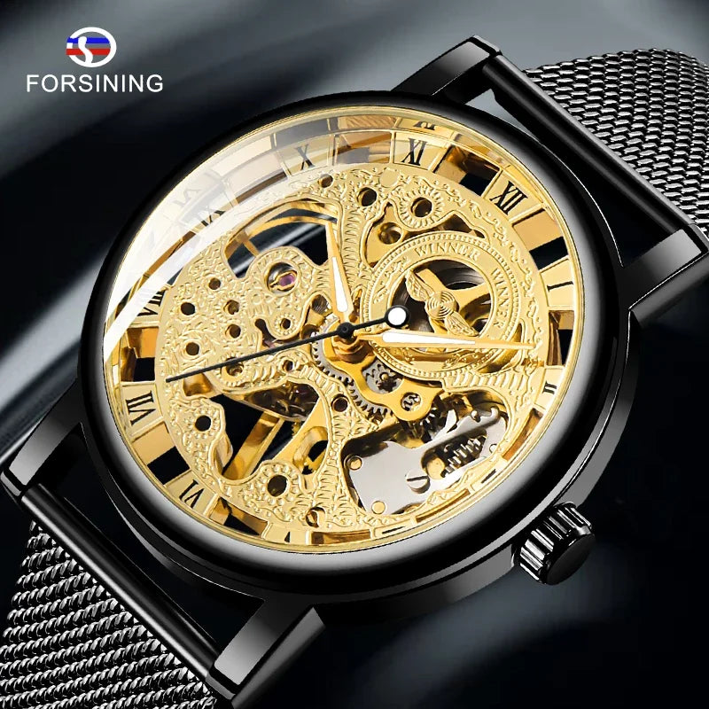 Winner Golden Watches Men Skeleton Mechanical Watch Luxury Hand Wind Wristwatch