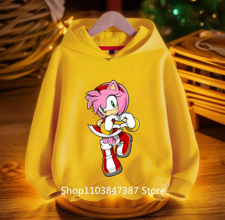 Sonics Hoodies Kids Cartoon Sonic Print Pullovers Baby Boys Children Long Sleeves Sweatshirt Girls Clothing Streetwear