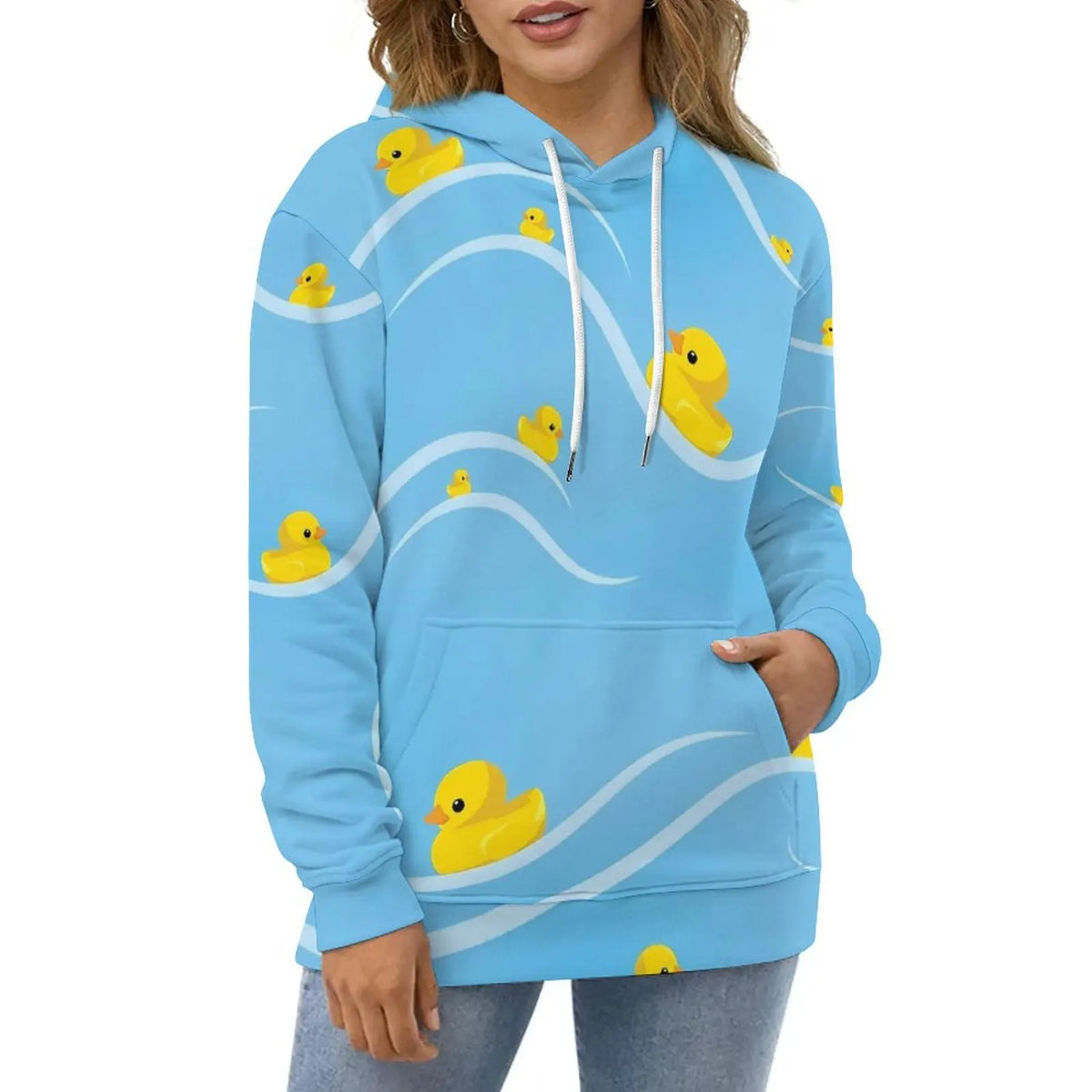 Rubber Ducks Print Hoodies Long-Sleeve Kawaii Animal Aesthetic Casual Hoodie