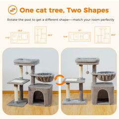 Cat tree Cat Tower for Indoor Cats 2 Styles Cat Activity Tree with Cat Scratching Posts Big Hammock and Removable Top Perch Grey