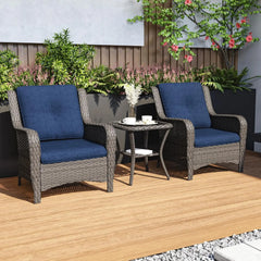 Patio Bistro Set Wicker Chairs - 3 Piece Outdoor Rattan Conversation Set with 2 Armrest Chair and 1 Side Table