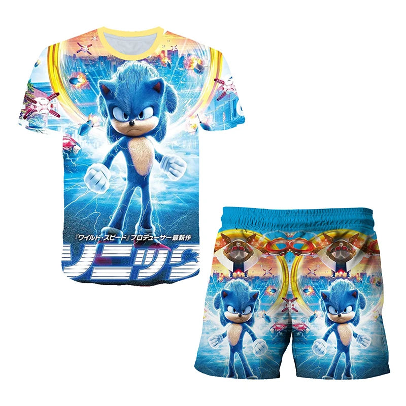 Summer New T-shirts Boys Sonics T-shirt Shorts 2 Pcs Sets Kids Boys Anime T Shirt Summer Children Baby Clothes Sets