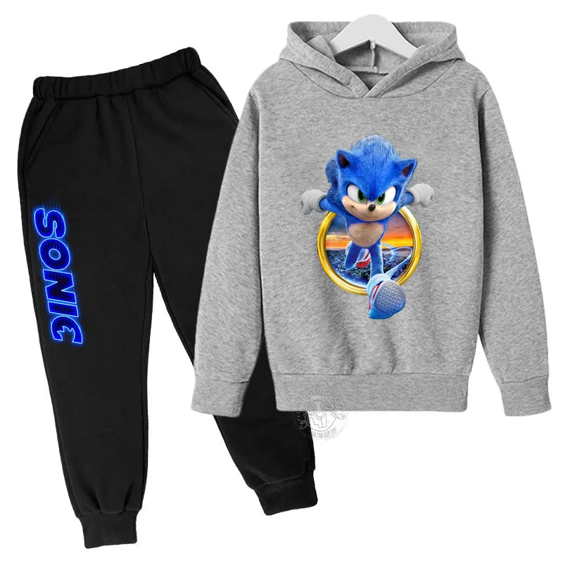 Boys Girls Clothing Casual Sonic- Hoodie Set Kids 2pcs Sets Spring Autumn Toddler Cartoon Hooded +pants Tracksuit Girls Clothes