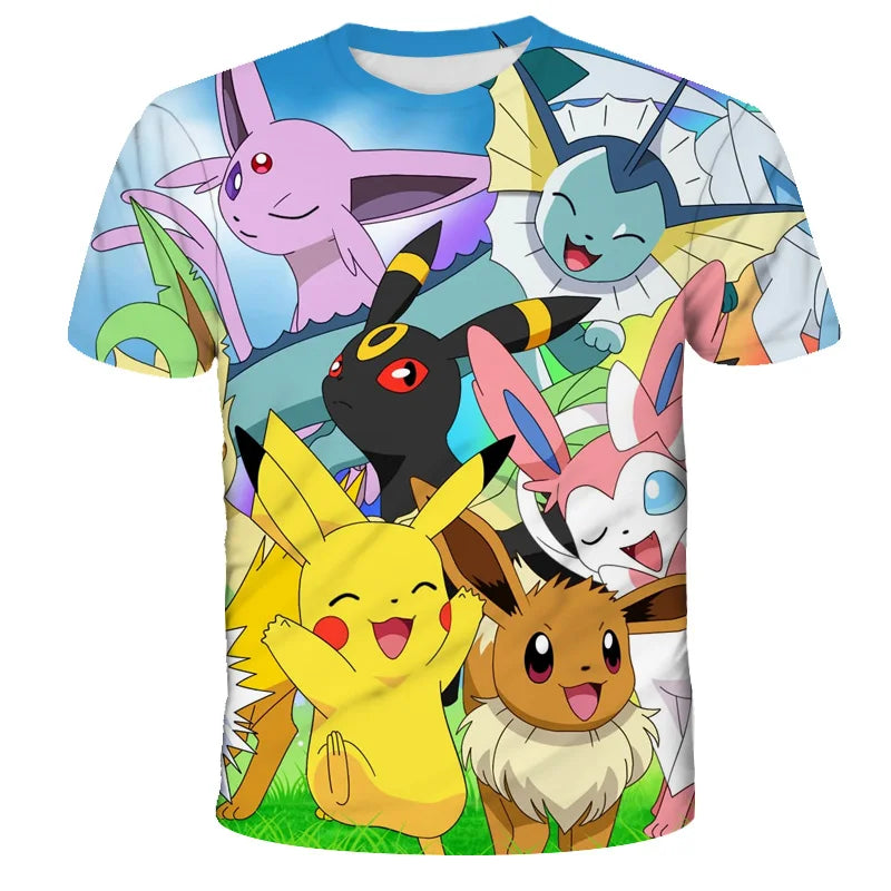 Children T-shirts Kids Tops Pokemon T Shirt Boys Short Sleeve Pikachu Tshirt Girls Clothes Tees Summer Casual Wear Girl T-shirt