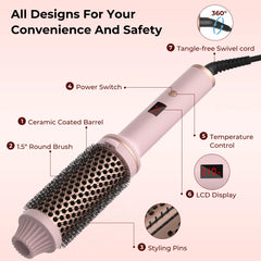 Heated Round Brush 1.5 Inch Thermal Brush Heating Curling Iron Brush Volumizing Brush