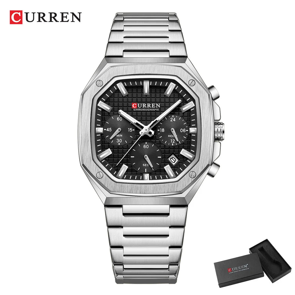 Vintage Dial Stainless Steel Bracelet New Casual Quartz Men's Watches with Chronograph