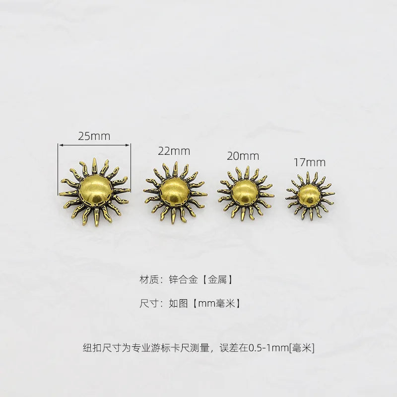 Vintage Sun Symbol Metal Buttons for Women's