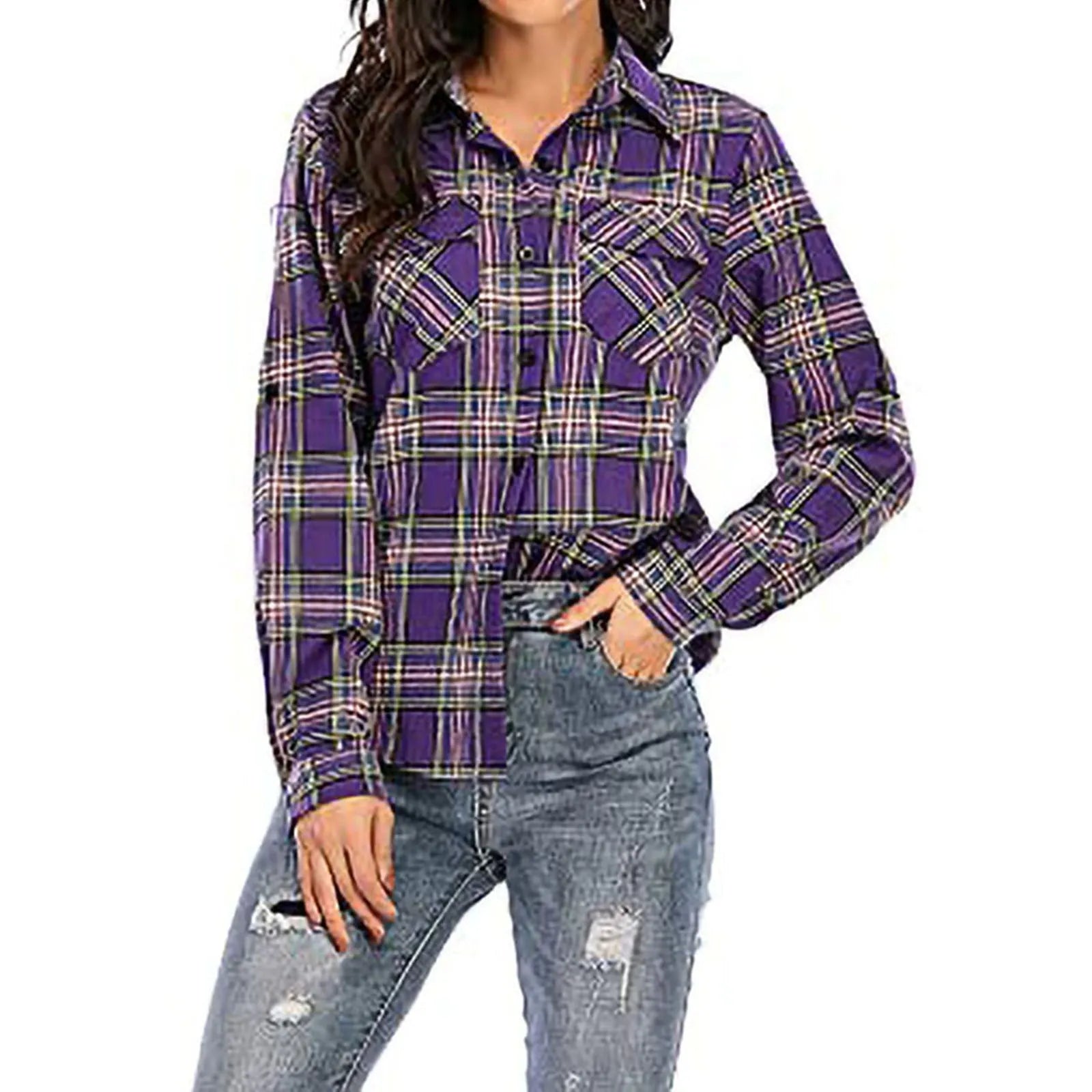 New Cotton Women's Shirts Grid Plus Size Blouse Shirt