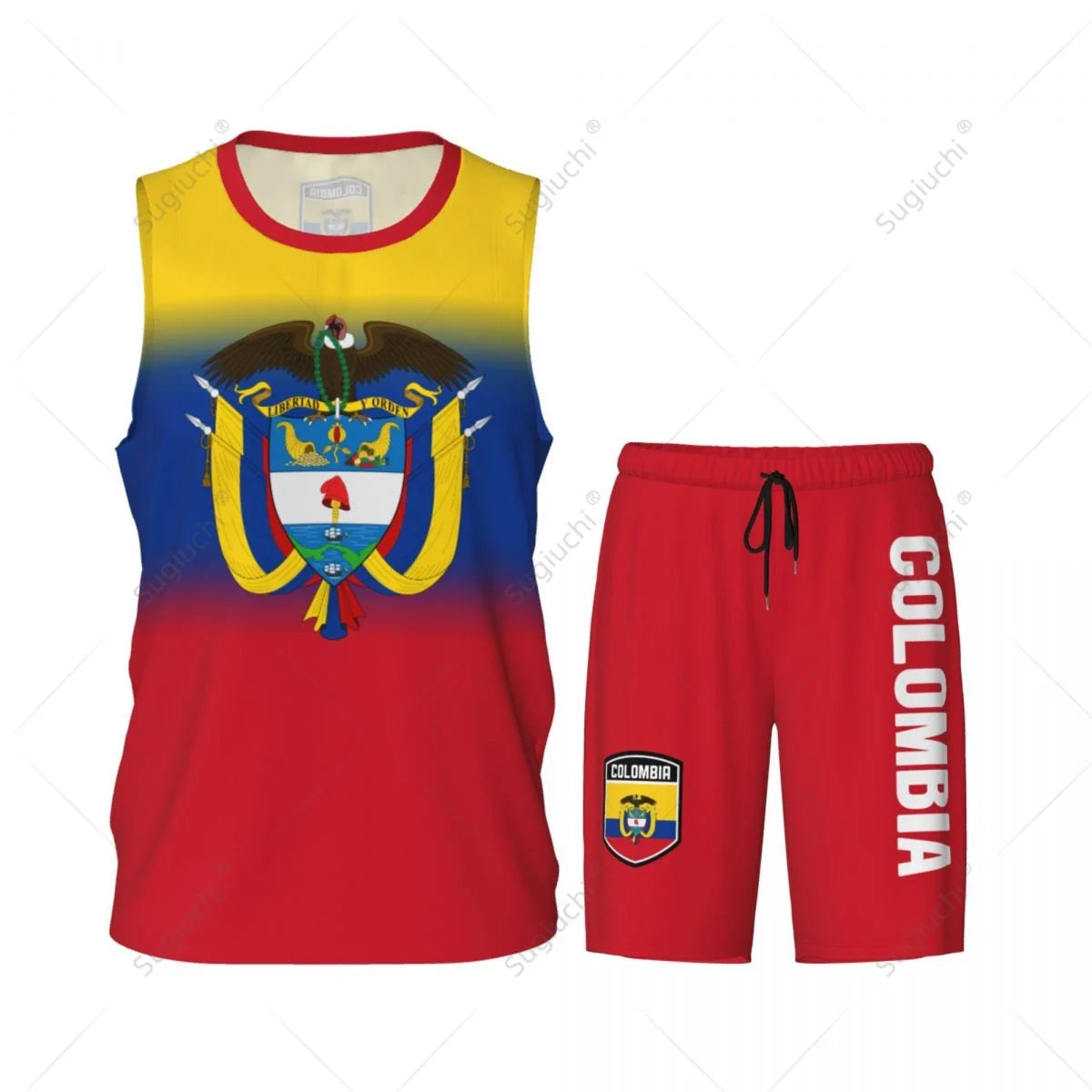 Men Colombia Flag Basketball Jersey Set Mesh Shirt & Pants Sleeveless Exclusive Team-up Custom Name Nunber Unisex