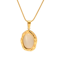 18K Gold Plated Stainless Steel Oval Shape White Cat Eye Opal Stone Pendant Necklace Fashion Jewelry