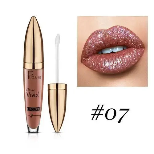 Pudaier Lipstick Glitter Lip Gloss Diamond Shimmer Pigment Metallic Glossy Lip Gloss Matte to Sparkling Lip Tint Liquid Lipstick