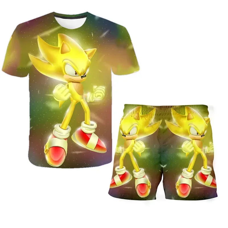 T Shirt suit Summer boys and girls sonic 3d Print Children Short-sleeved T-shirts Pattern suit