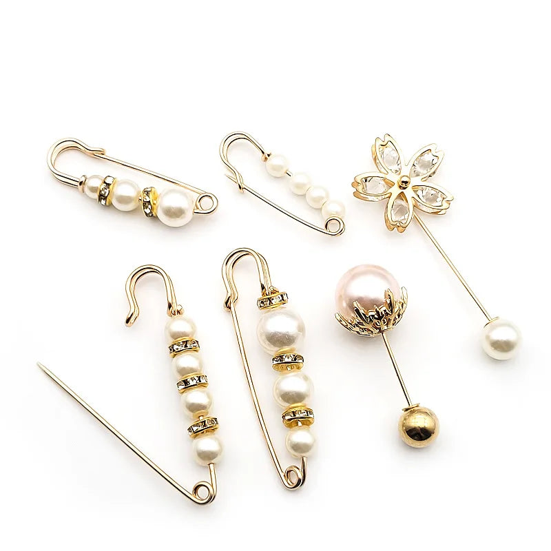 1Pc Women's Clothing Brooch Pearl Beaded Rhinestone Brooches Women