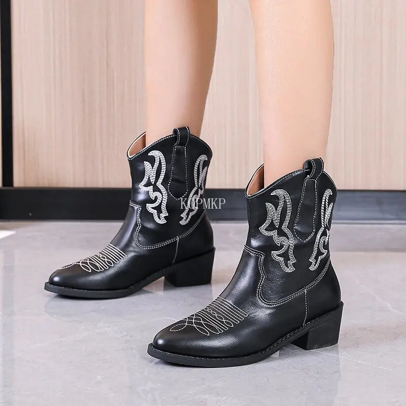 Square Heel Autumn Winter Long Boots Leather