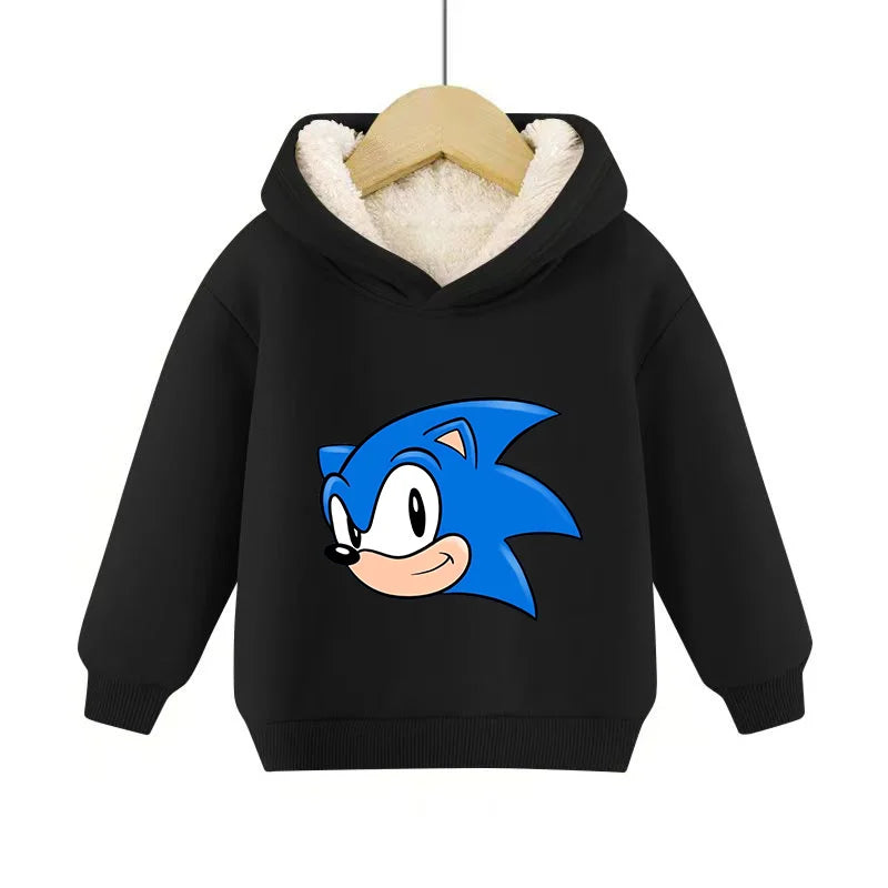 Sonics Hooded Pullover Pullover Sportswear Long-Sleeved Hoodies Winter Hoody Sweatshirts Solid Plus Fleece Elasticity Casual Kid