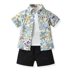 Boys Summer Suit Baby Fashion Short Sleeve Shirt +T-shirt+Shorts